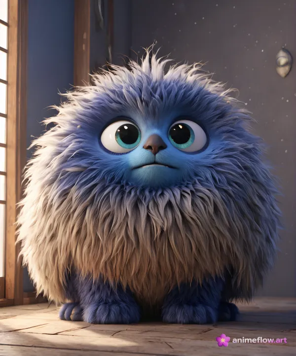 Whimsical Blue Creature's Quiet Sorrow
