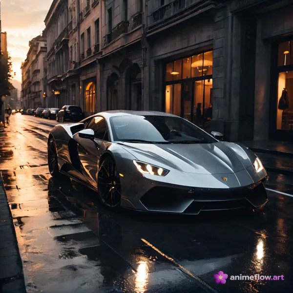 Silver Supercar Twilight Reflections