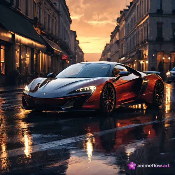 Crimson Supercar After Rain