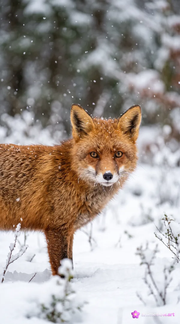 Frosted Fox In Falling Snow