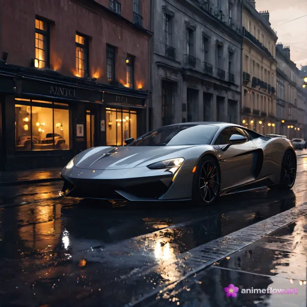Silver Supercar After Rain
