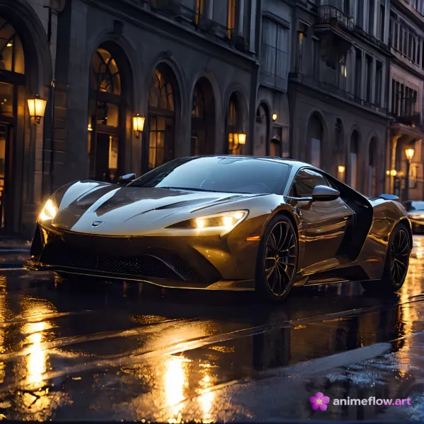 Golden Supercar After Rain