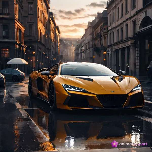Golden Supercar Rain Glow