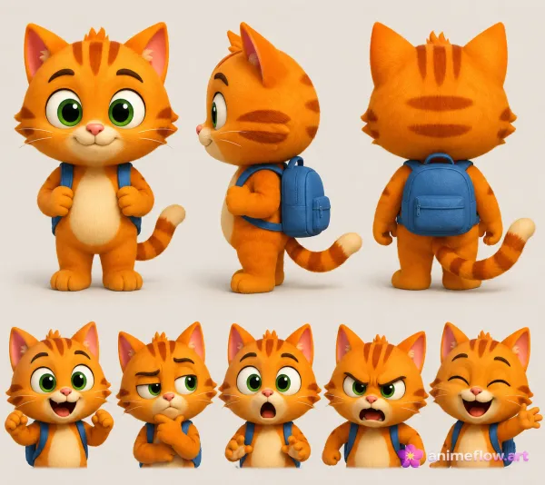 Playful Orange Tabby Kitten 3D Model Sheet