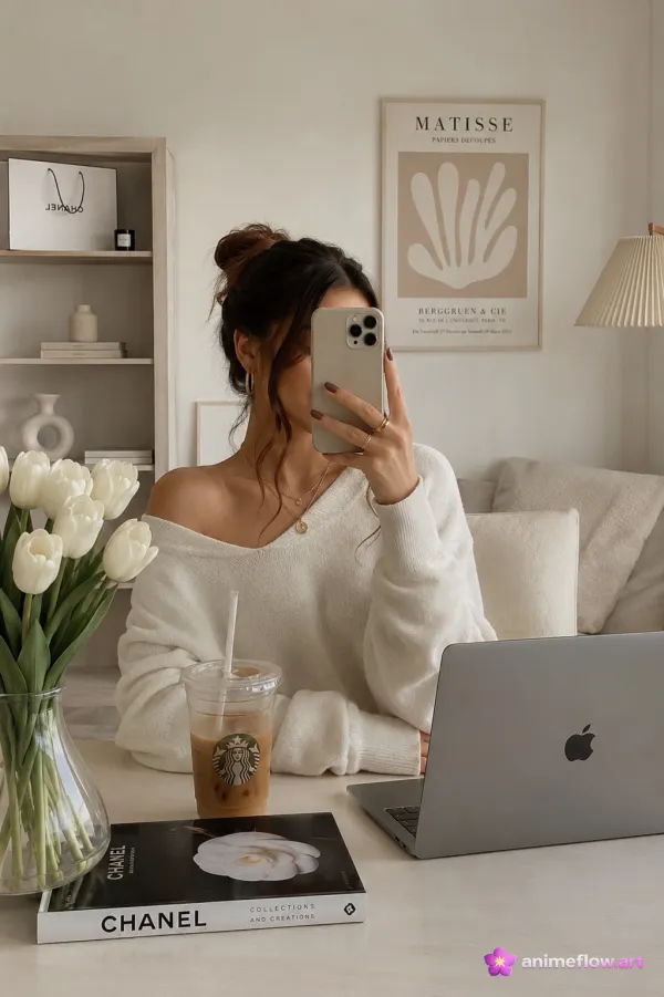 Cozy Neutral Mirror Selfie