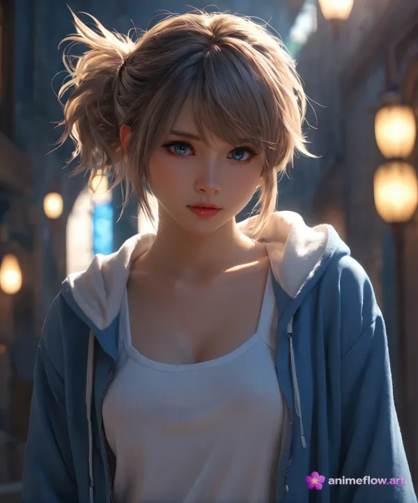 Dreamy Anime Girl In Hoodie