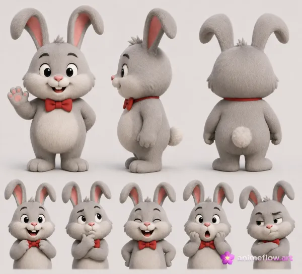 Cheerful Grey Rabbit Charm