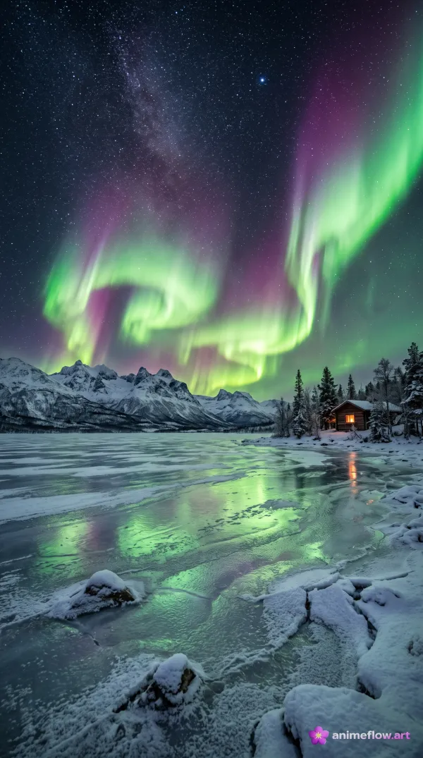 Aurora Over Frozen Lake