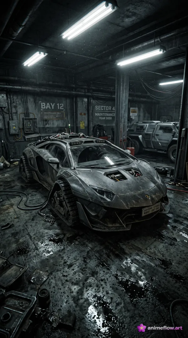 Rugged Lamborghini Garage Dystopia