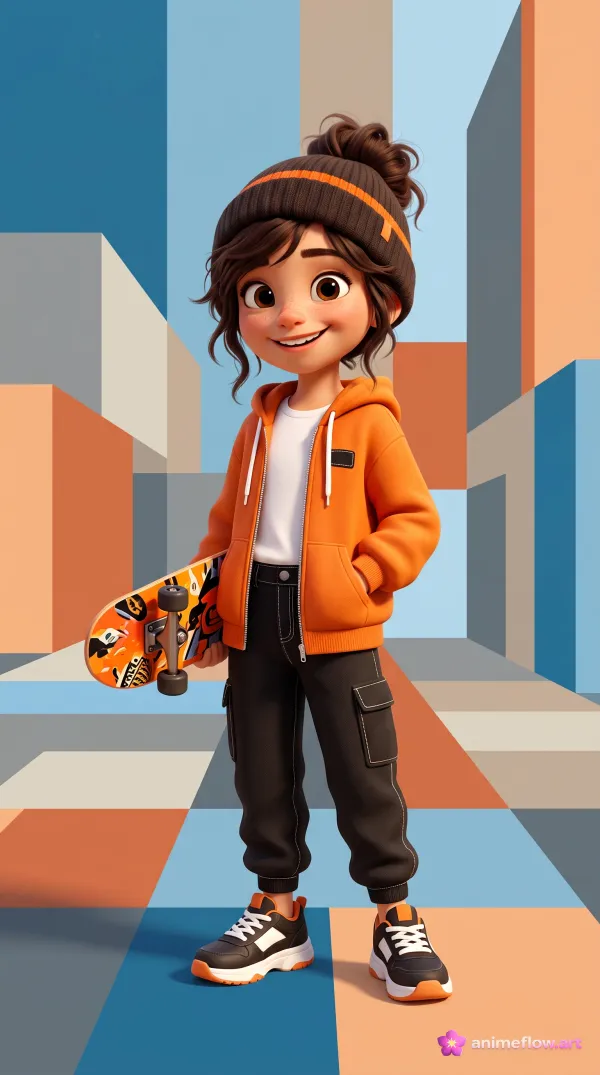 Skater Boy In Orange Hoodie