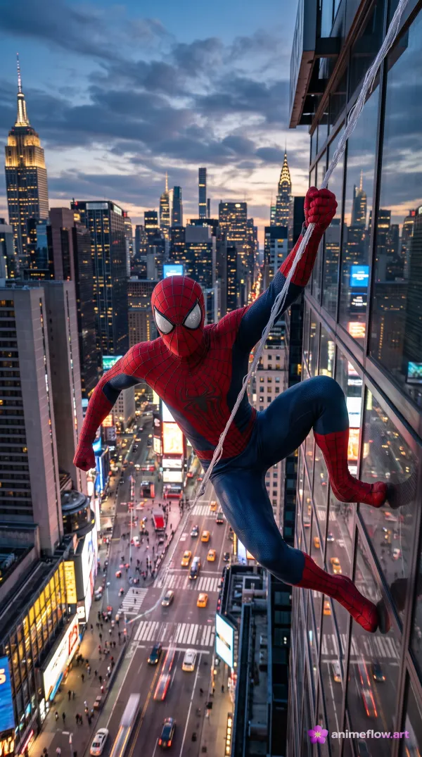 Twilight Web-Slinger Above Manhattan