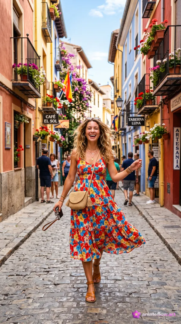 Sunlit Cobblestone Laughter