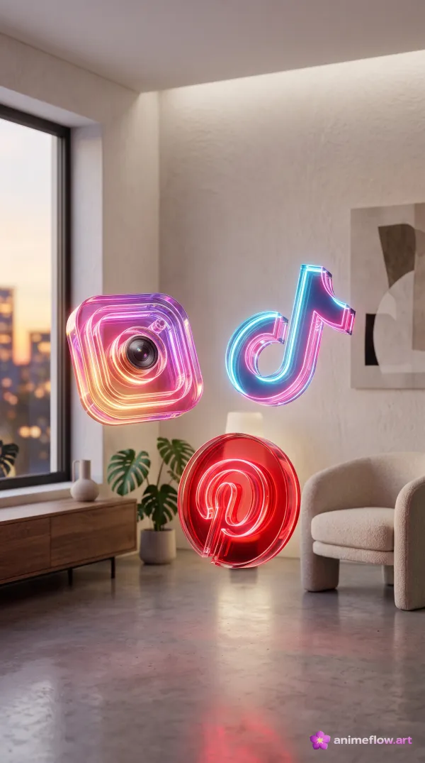 Neon Social Media Icons In Modern Interior