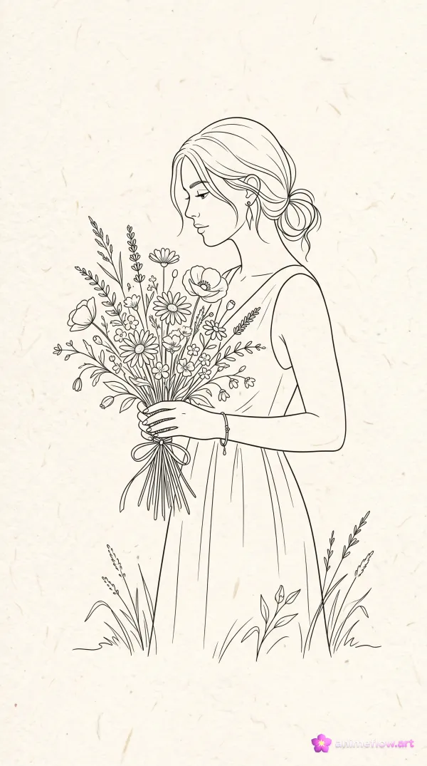 Whispering Petals Line Art