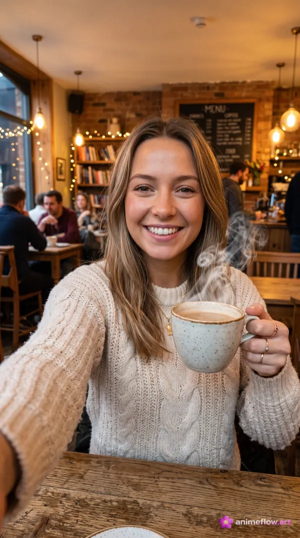 Cozy Café Selfie Glow