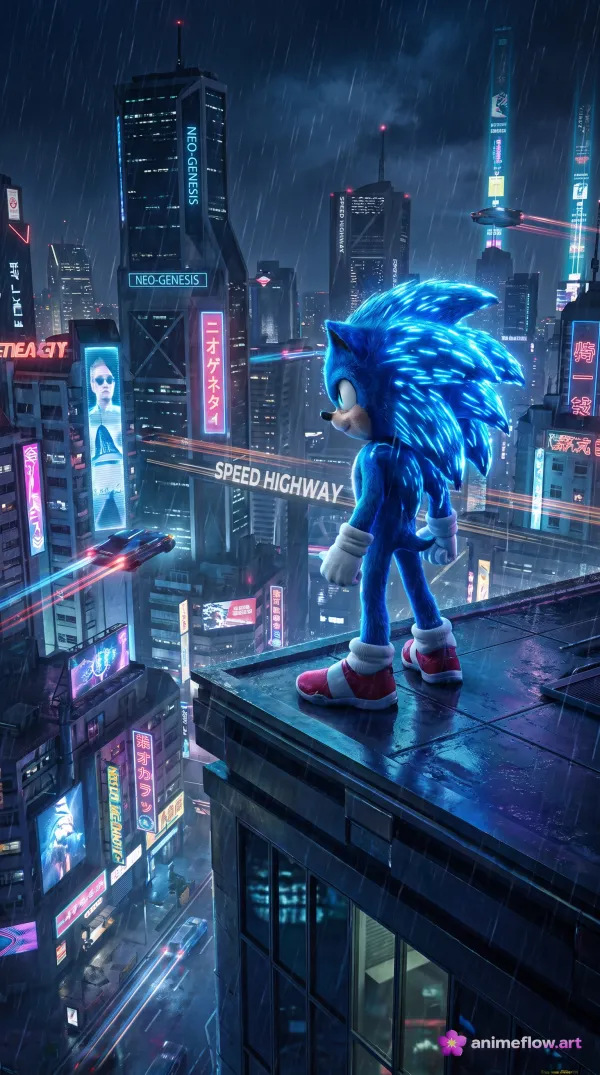 Neon Hedgehog Rooftop Vigil