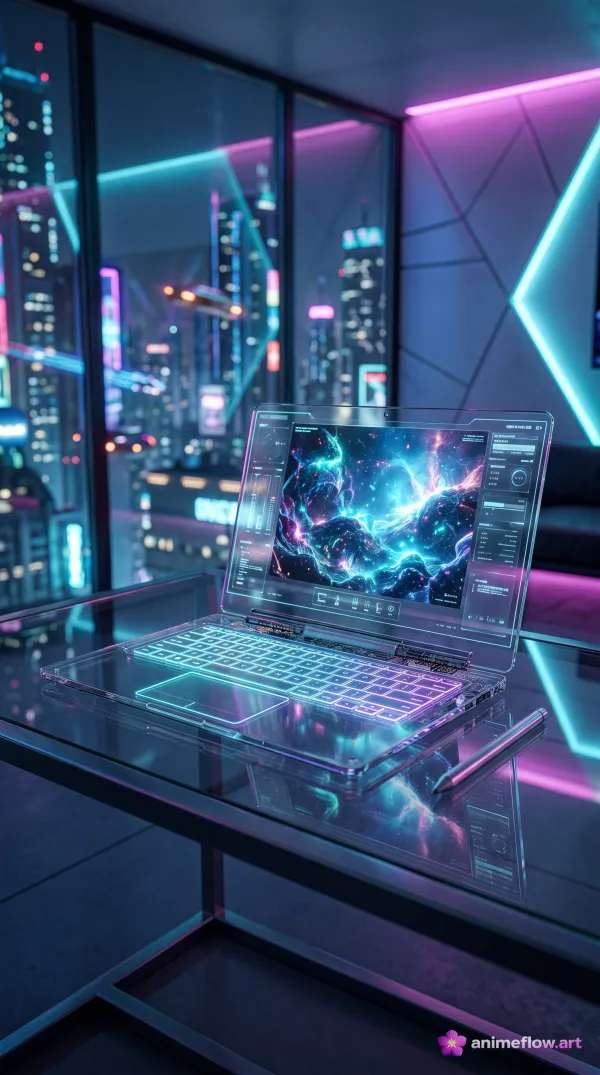 Neon Holographic Laptop Dream