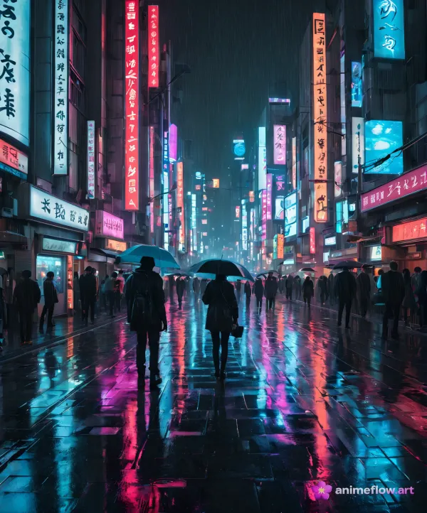 Neon Rain Silhouettes