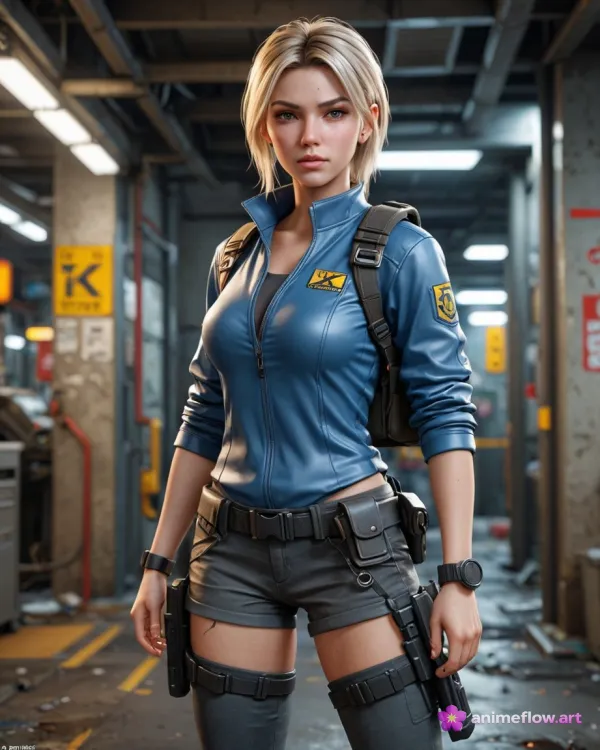Tactical Blonde In Industrial Corridor
