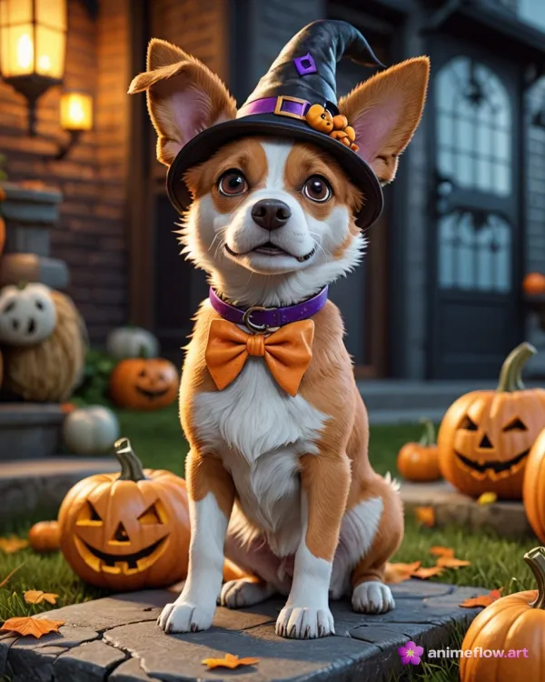 Witchy Corgi Halloween Glow