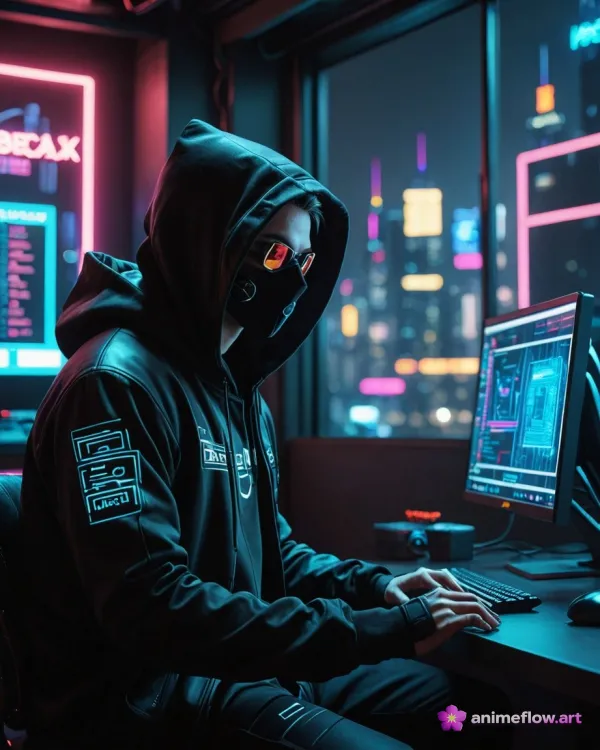 Neon Hacker's Midnight Vigil