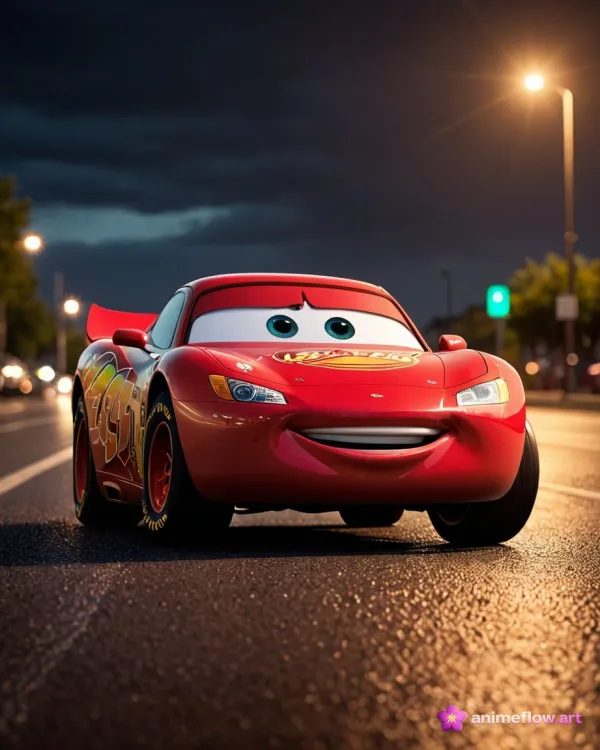 Rain-Slicked Lightning Mcqueen