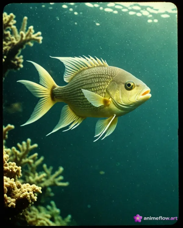 Golden Fish In Teal Depths