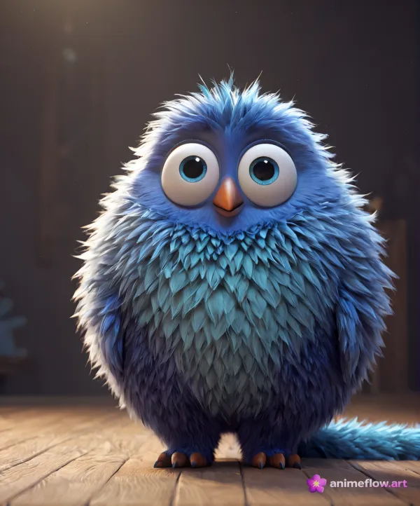 Azure Whimsy: Fluffy Blue Bird