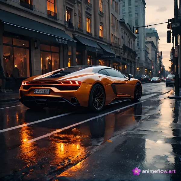 Amber Glow On Wet Asphalt