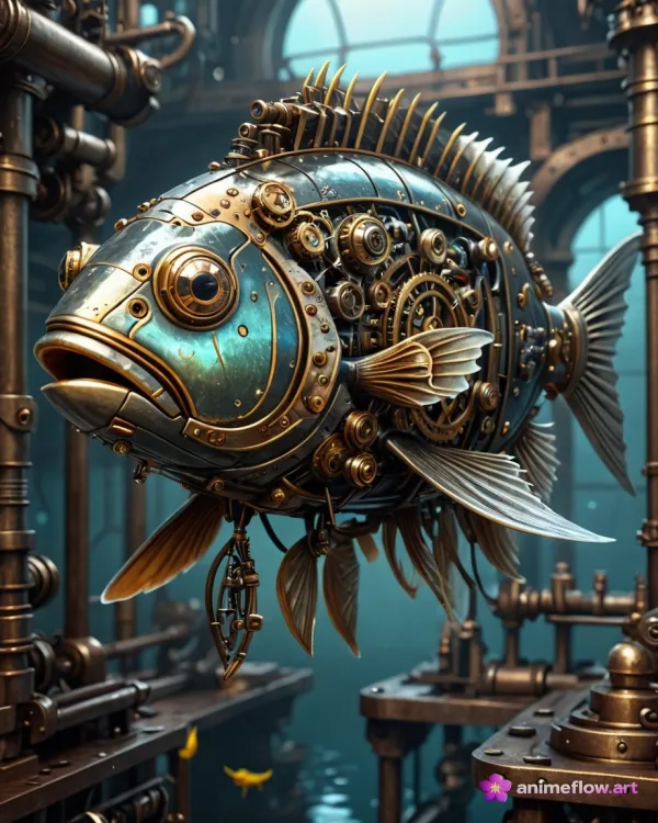 Brass & Teal Mechanical Fish