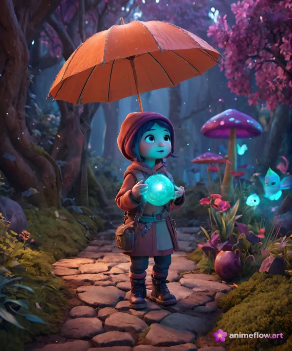 Lantern Child In Twilight Woods