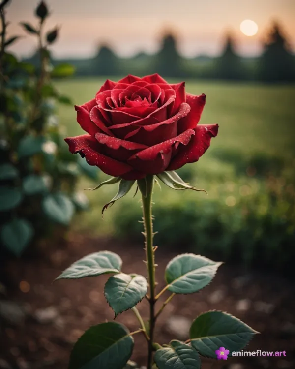 Dew-Kissed Crimson Rose