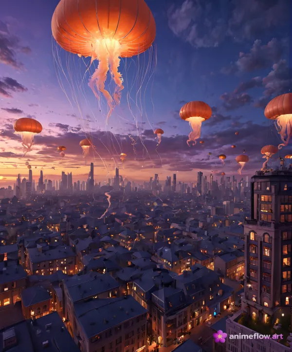 Jellyfish Above Twilight City