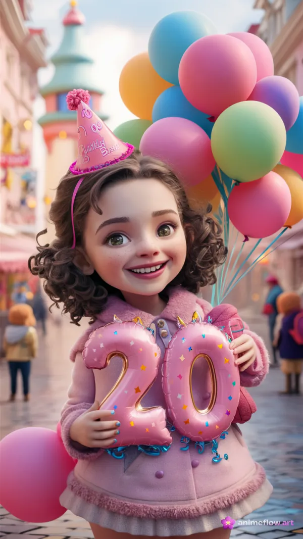 Pastel Birthday Balloon Girl
