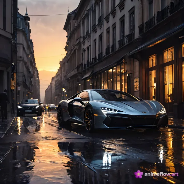 Silver Supercar Dusk Reflections