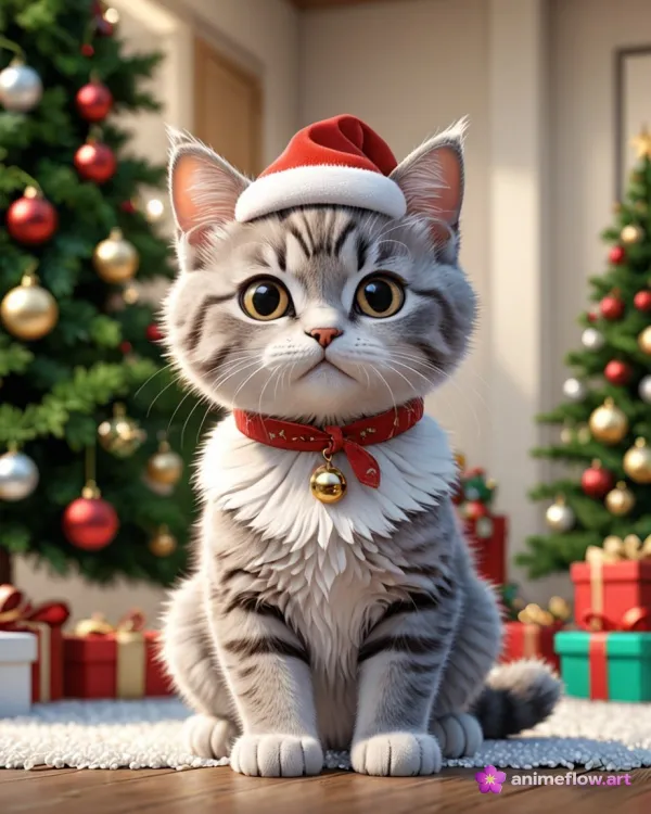 Festive Tabby Kitten In Santa Hat