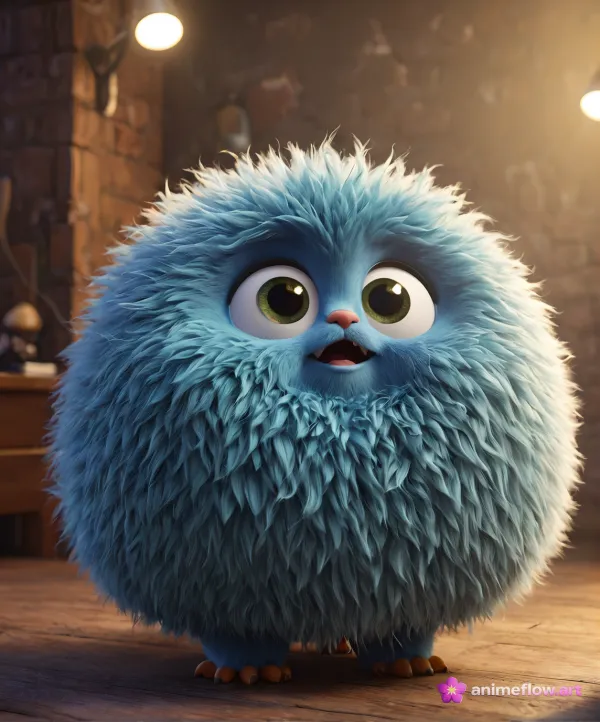 Cozy Blue Fuzzball Startled