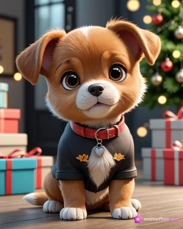 Festive Pup In Graphic Tee