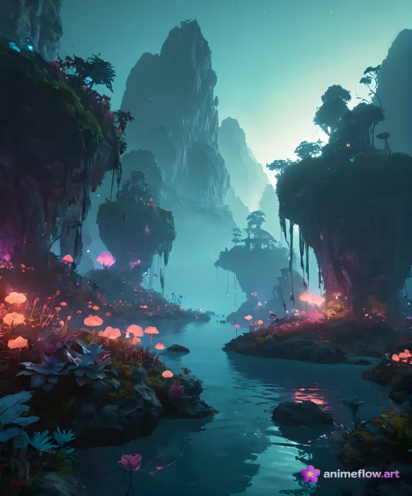 Mystic Bioluminescent Karst Dreamscape