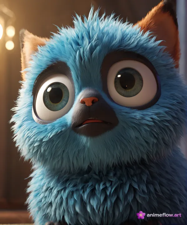 Worried Blue Fluffball Gazing Up