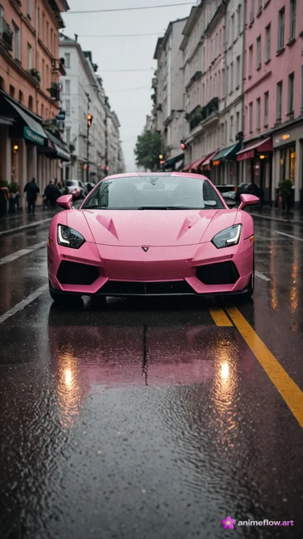 Pink Power On Wet Asphalt
