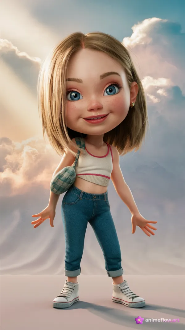 Pastel Sky Cartoon Girl