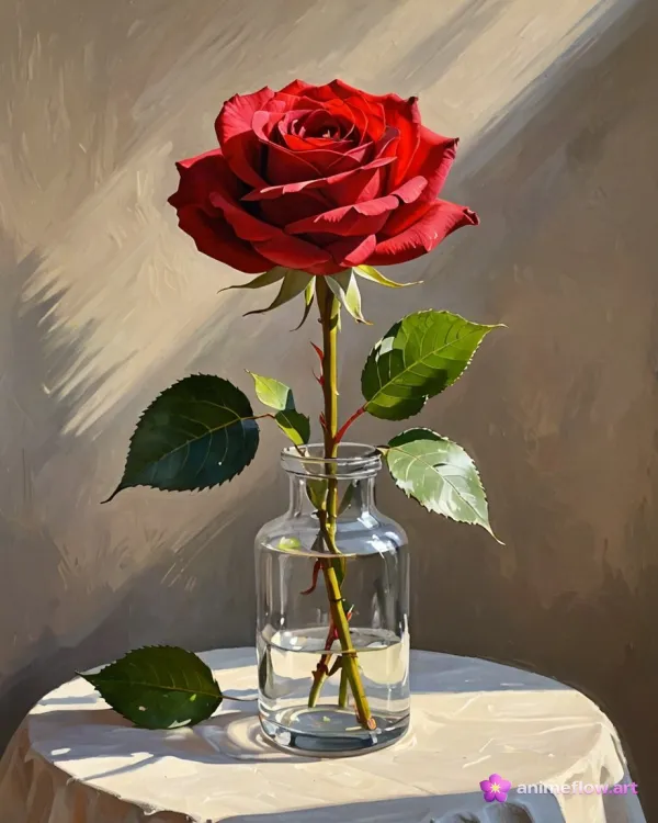 Crimson Rose In Glass