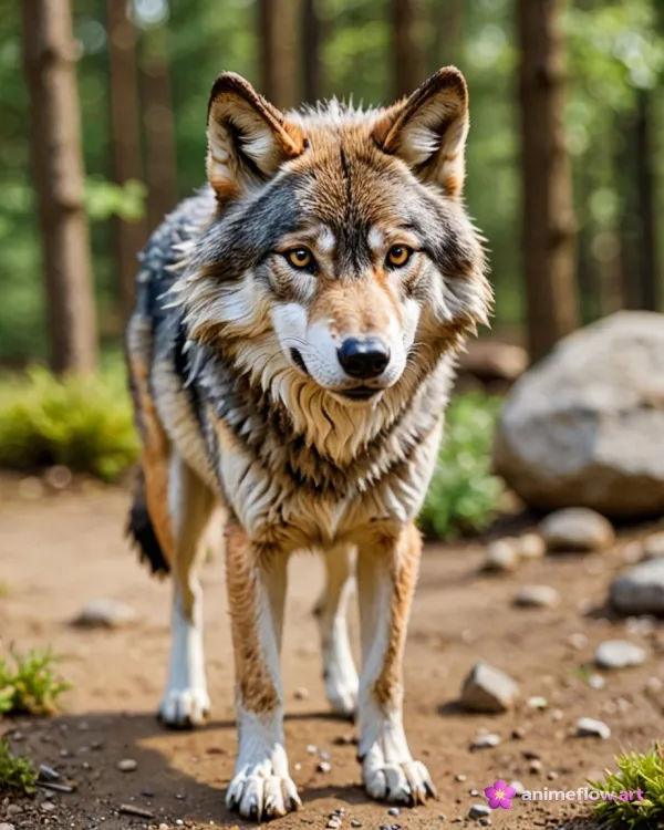 Majestic Wolf In Sunlit Forest