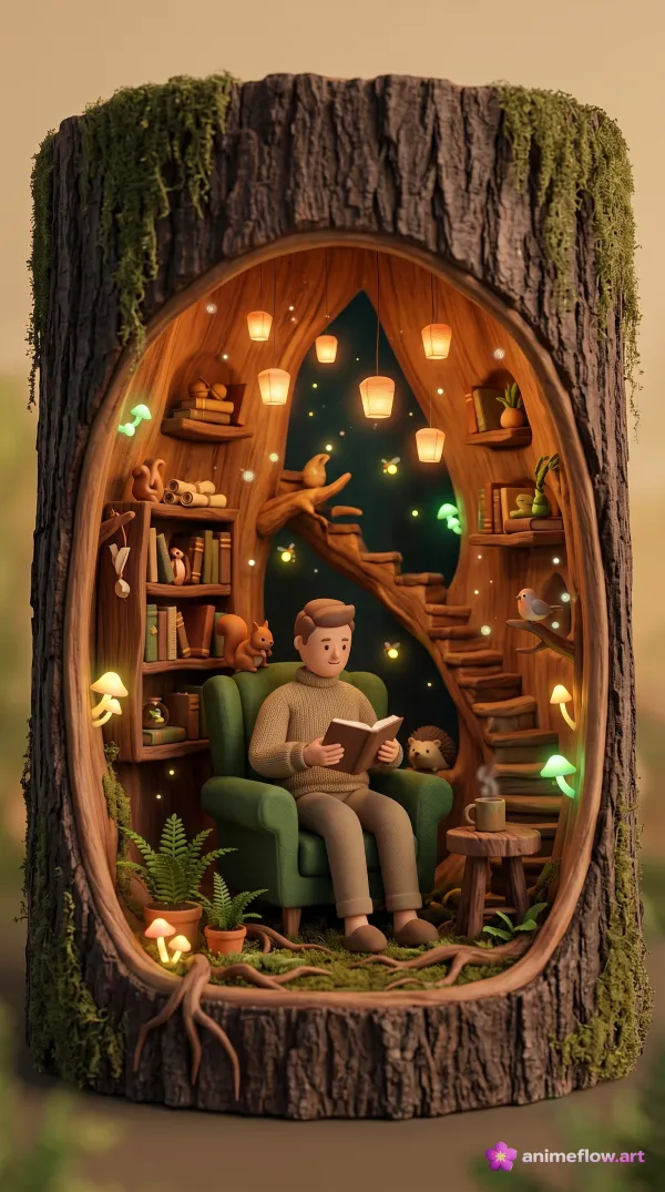 Cozy Hollow Tree Reading Nook