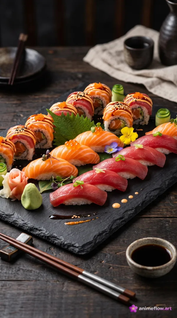 Sushi Elegance On Slate