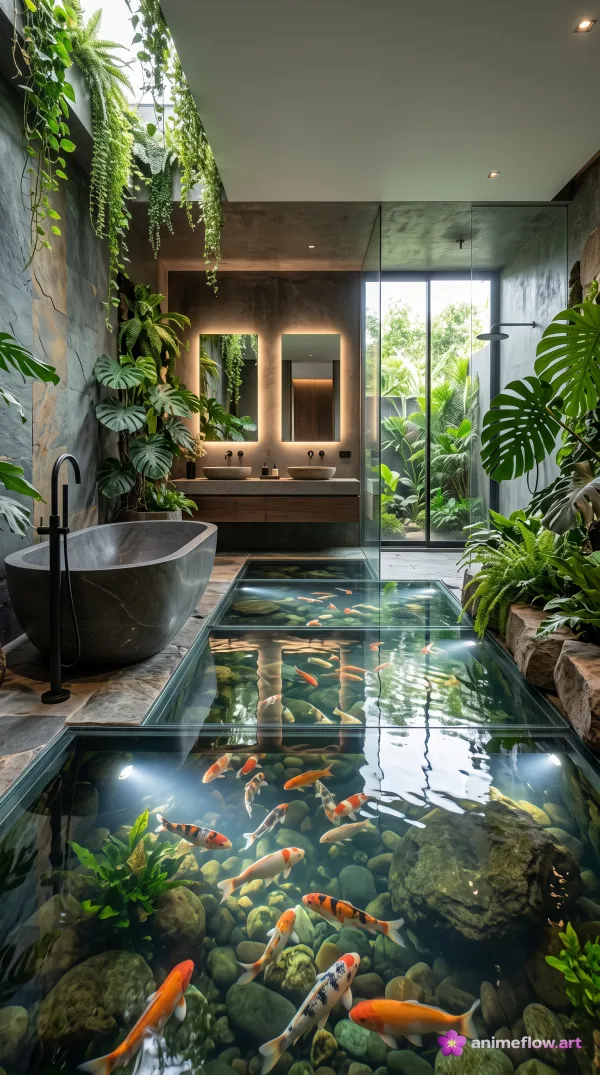 Serene Koi Pond Bathroom