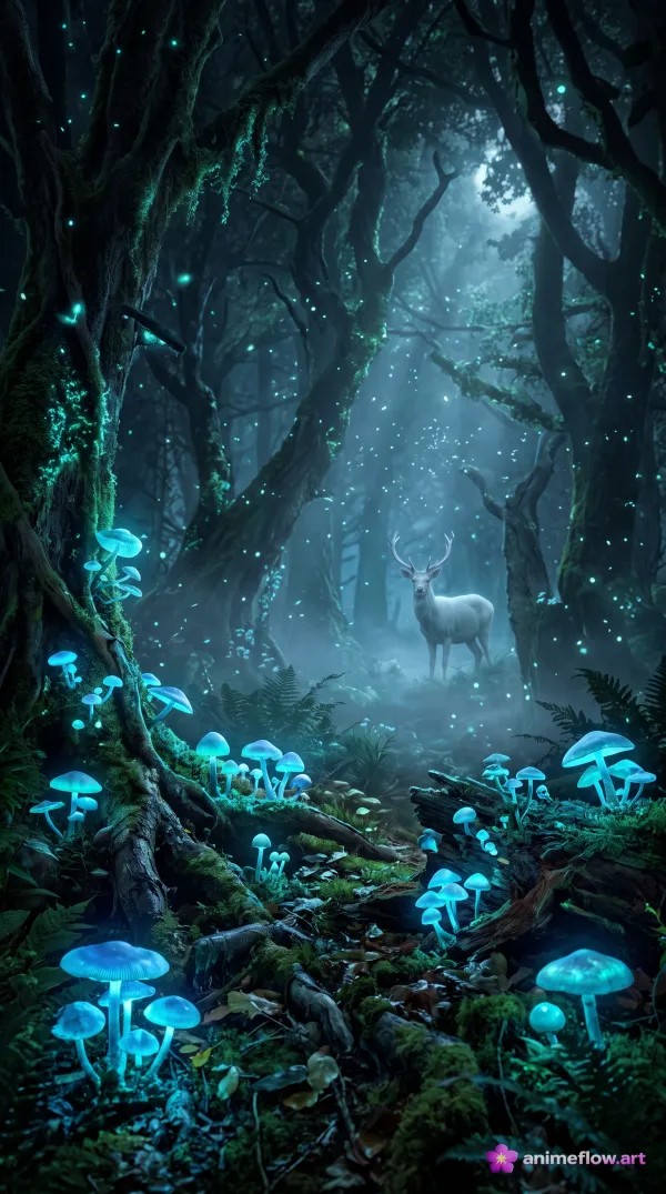 Luminous Stag In Enchanted Forest