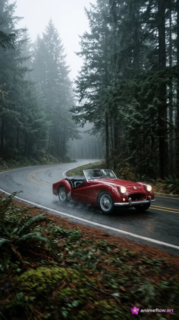 Crimson Glide Through Mist