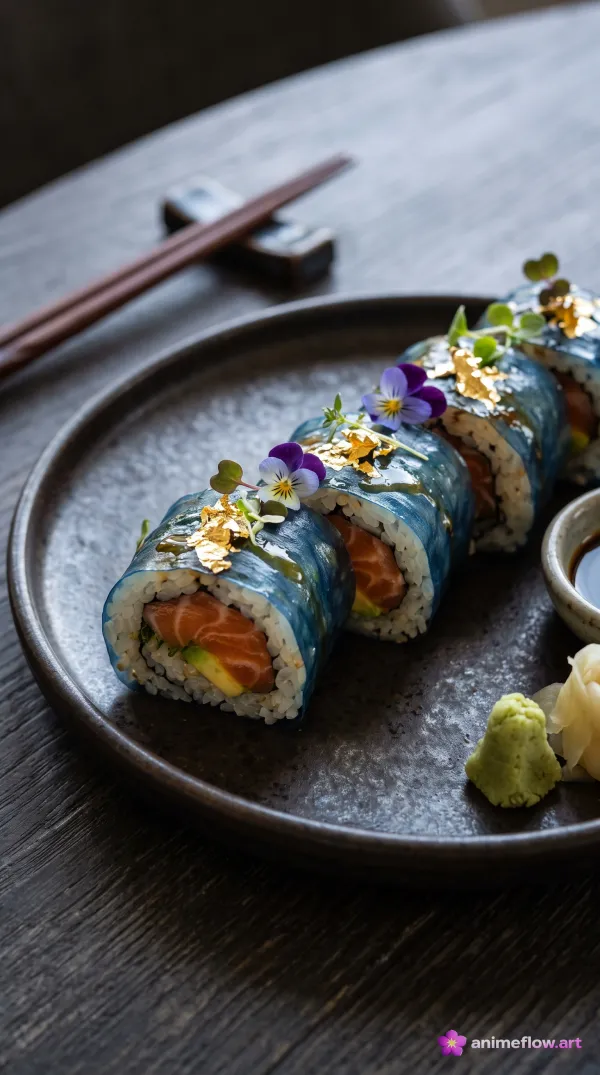 Gilded Blue Sushi Art